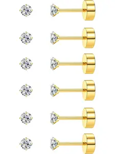 20g Cartilage Earring Studs for Women & Men, 316L Surgical Steel Flat Back, 2-6mm Round Cz Screw Back, Tragus Helix Piercing Jewelry, Flat Back Earrings
