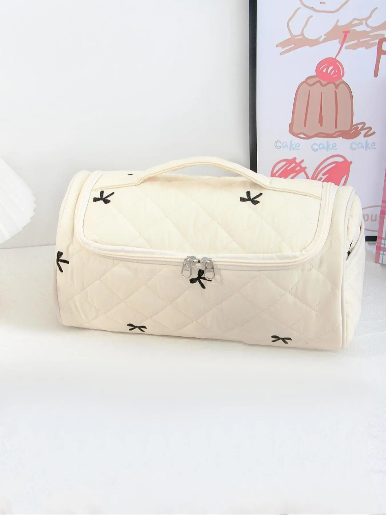 Large Capacity Quilted Cosmetic & Hair Dryer Organizer Bag, Portable Travel Essentials Toiletry Storage Case with Multi-Pockets, Makeup Organizer Pouch, Travel Cosmetic Bags, Cosmetics Bag