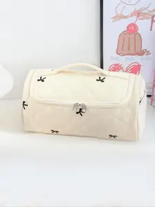 Large Capacity Quilted Cosmetic & Hair Dryer Organizer Bag, Portable Travel Essentials Toiletry Storage Case with Multi-Pockets, Makeup Organizer Pouch, Travel Cosmetic Bags