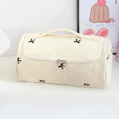 【Black Friday】Large-Capacity Quilted Organizer Bag for Cosmetics and Hair Dryer, Portable Multi-Pocket Travel Toiletry Bag for Makeup and Essentials