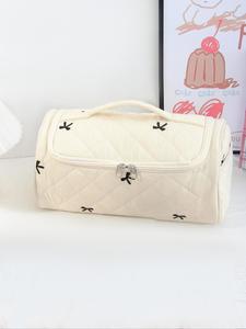 Large Capacity Quilted Cosmetic & Hair Dryer Organizer Bag, Portable Travel Toiletry Storage Case with Multi-Pockets