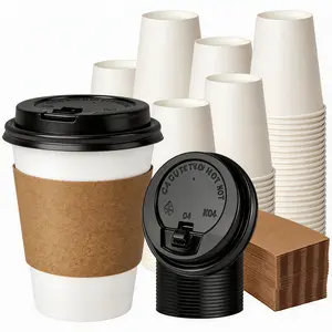 12 oz 50 Pack Disposable Coffee Cups with Lids and Sleeves, Coffee Paper Cups with Lids, To Go Beverage Drinking Cup for Coffee, Tea