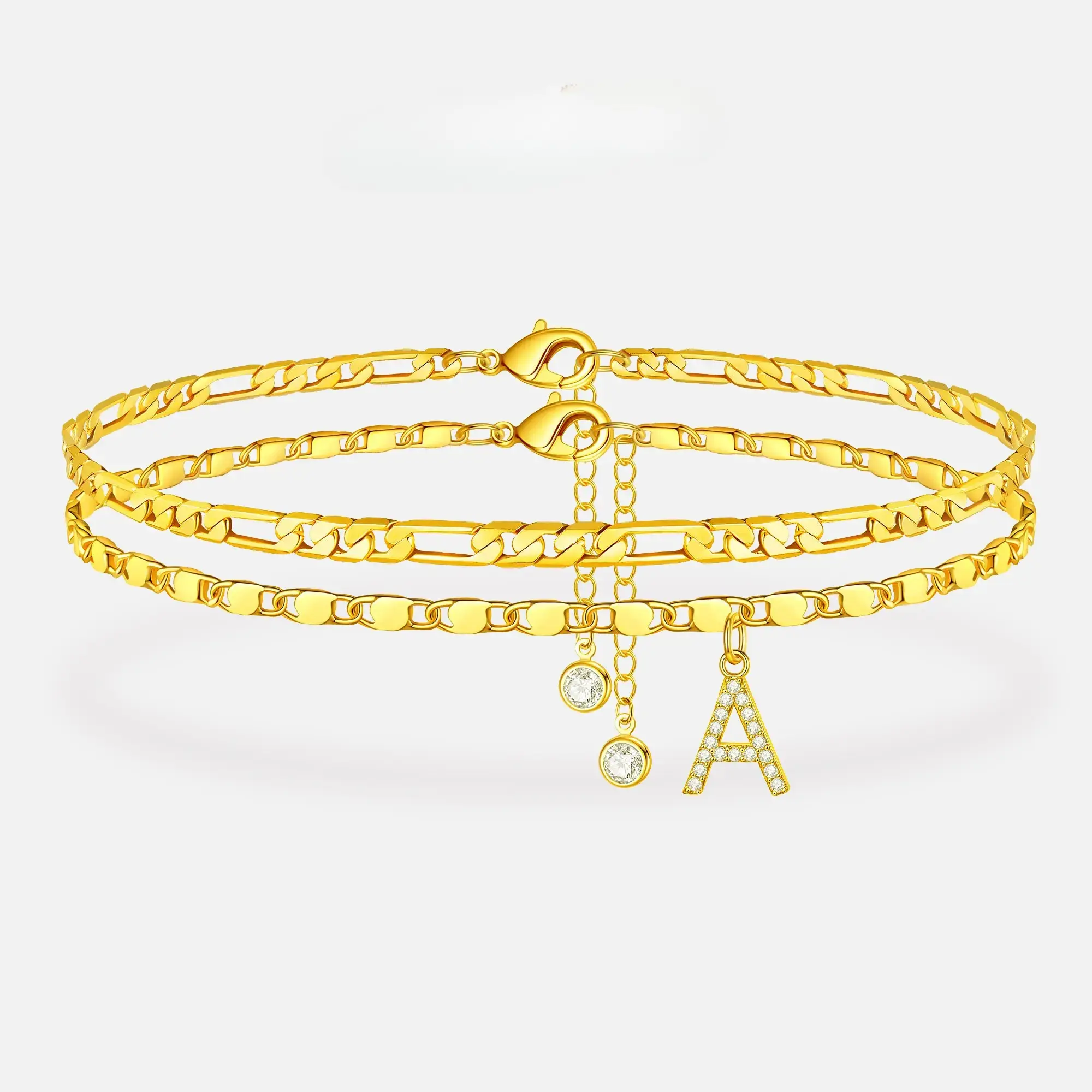 Letter Layered Ankle Bracelets for Women Dainty Chain Initial Pendant Anklets Set  A-Z/Golden/Silver Gifts for Girls Trendy Adjustable Size Costume Accessories
