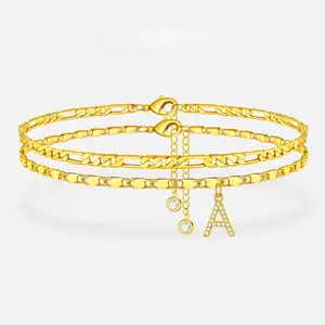 Letter Layered Ankle Bracelets for Women Dainty Chain Initial Pendant Anklets Set  A-Z/Golden/Silver Gifts for Girls Trendy Adjustable Size Costume Accessories