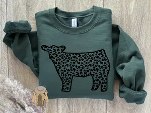 Leopard Print Show Steer Crewneck Sweatshirt - Olive