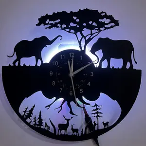 Wild Animal Farm Forest LED Vinyl Record Wall Clock, Silent Home Decor for Living Room Bedroom Office, Perfect Birthday Halloween Christmas Gift, Battery Not Included