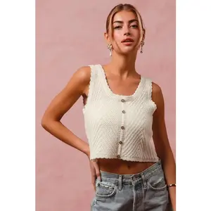 Chevron Pattern Buttoned Front Lightweight Tank Top Casual Basic Comfortable Womenswear Chic