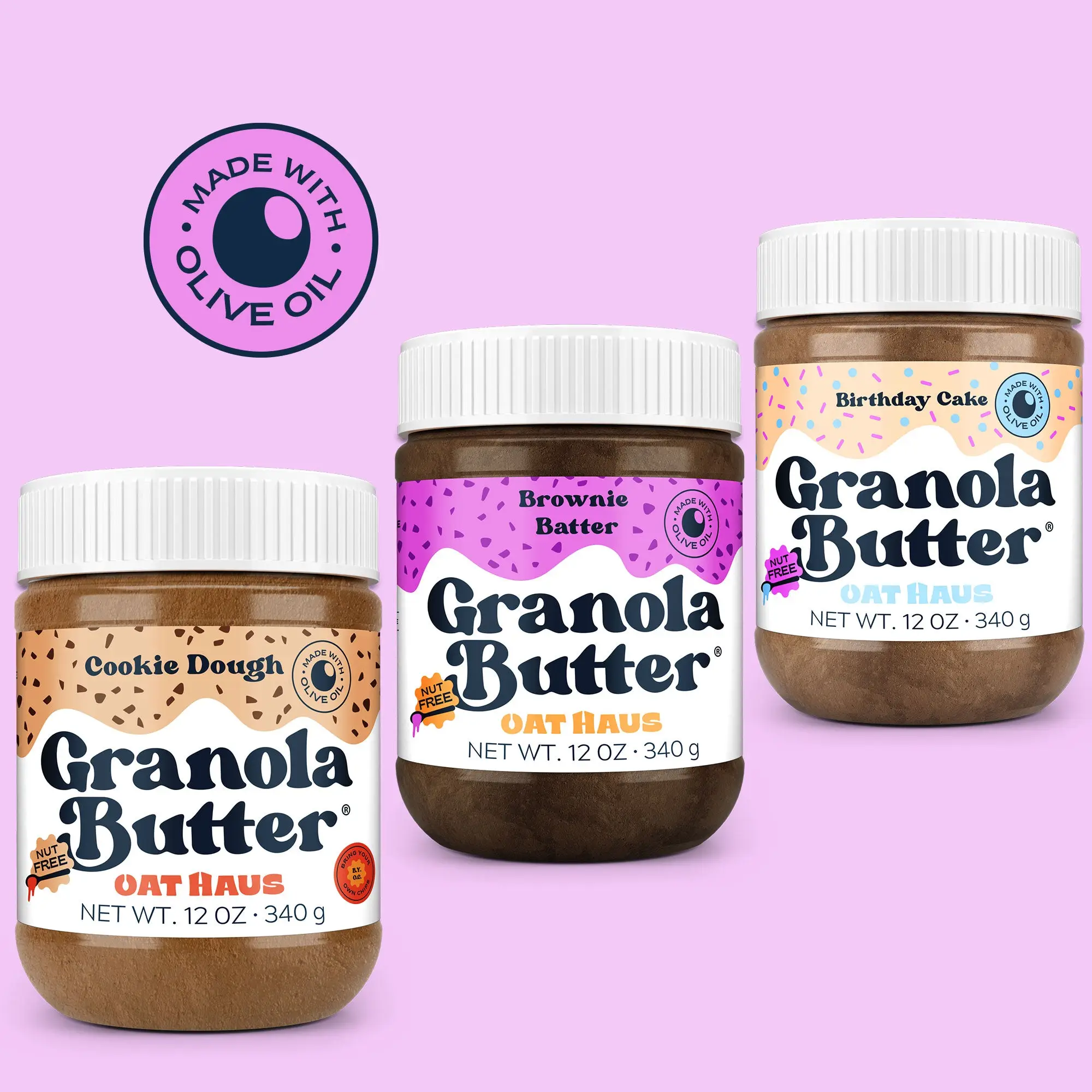 Best Sellers Granola Butter Bundle - Cookie Dough, Brownie Batter & Birthday Cake - First ever Oat-Spread - Nut Free, Gluten Free - Made with Olive Oi