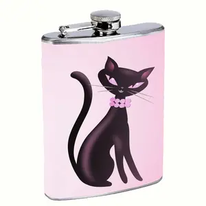 Retro Pink Sassy Cat Pearls 8oz Stainless Steel Flask