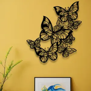 Elegant Butterfly and Flower Metal Mural - Limited Edition Decoration, Modern Home Decoration, Suitable for Living Room, Bedroom, Kitchen, Garden, Wall Mounted, Art Deco Style, Garden Mural Detailed Butterfly Design, Butterfly Decoration, Hanging Wall Art