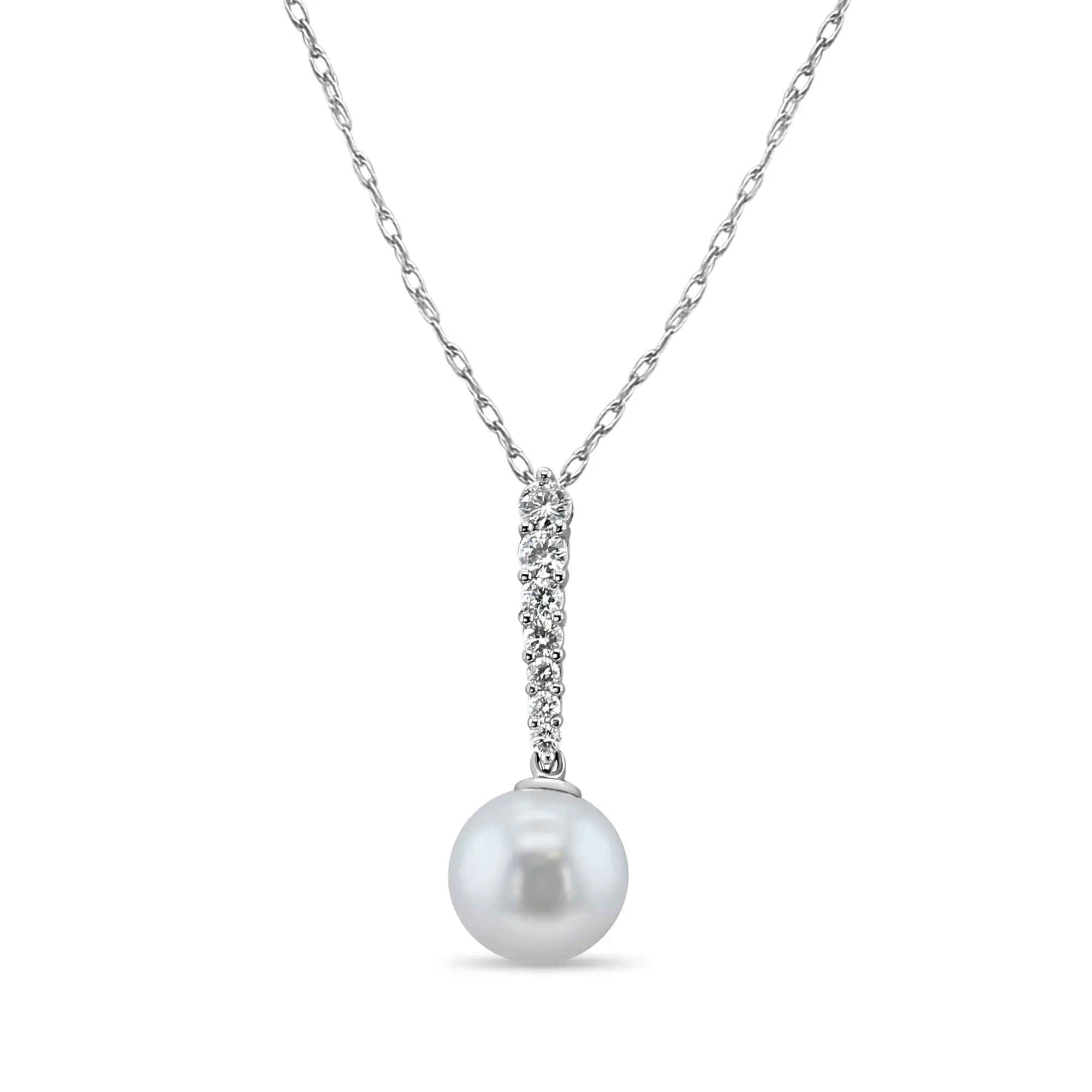 Vertical Drop 10MM Freshwater Pearl Diamond Necklace