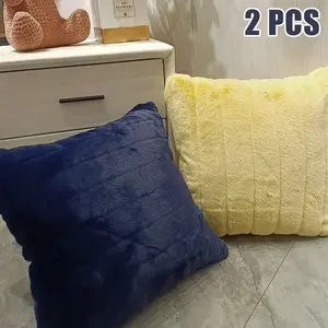 45x45cm, 18x18 inch 2-piece plush soft and fluffy artificial stripe cushion cover, home bed, sofa, living room decoration pillowcase, navy blue, beige, without pillow core, machine washable, invisible zipper design