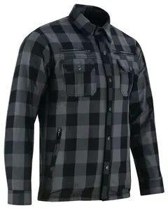 Alpha Check™ Men's  Armored Motorcycle Flannel Shirt - Gray/Black