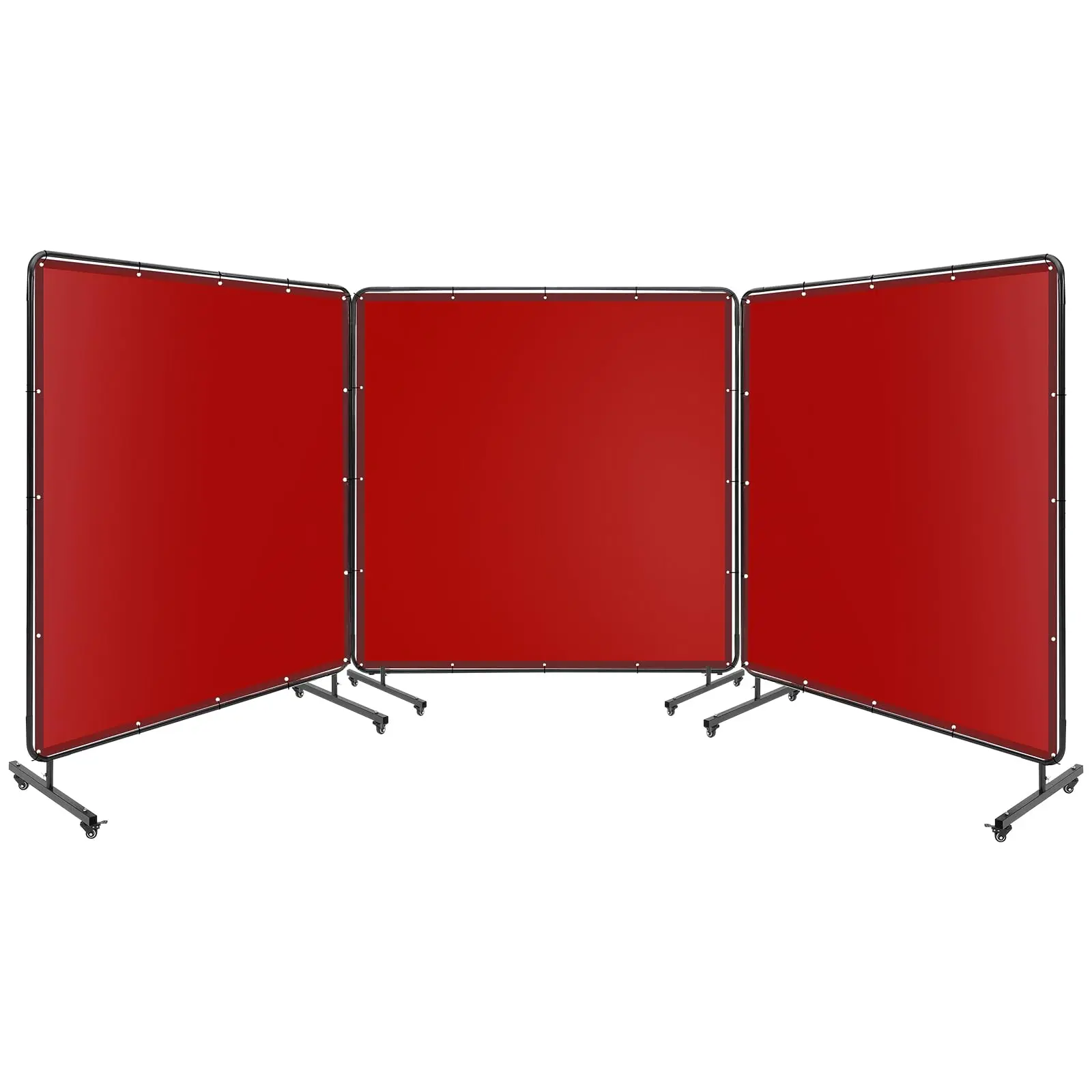 Garvee 3 Panel 6x6 FT Welding Screen with Frame, Flame-Resistant Transparent PVC Curtain, Locking Swivel Wheels for Workshop Safety (Red)