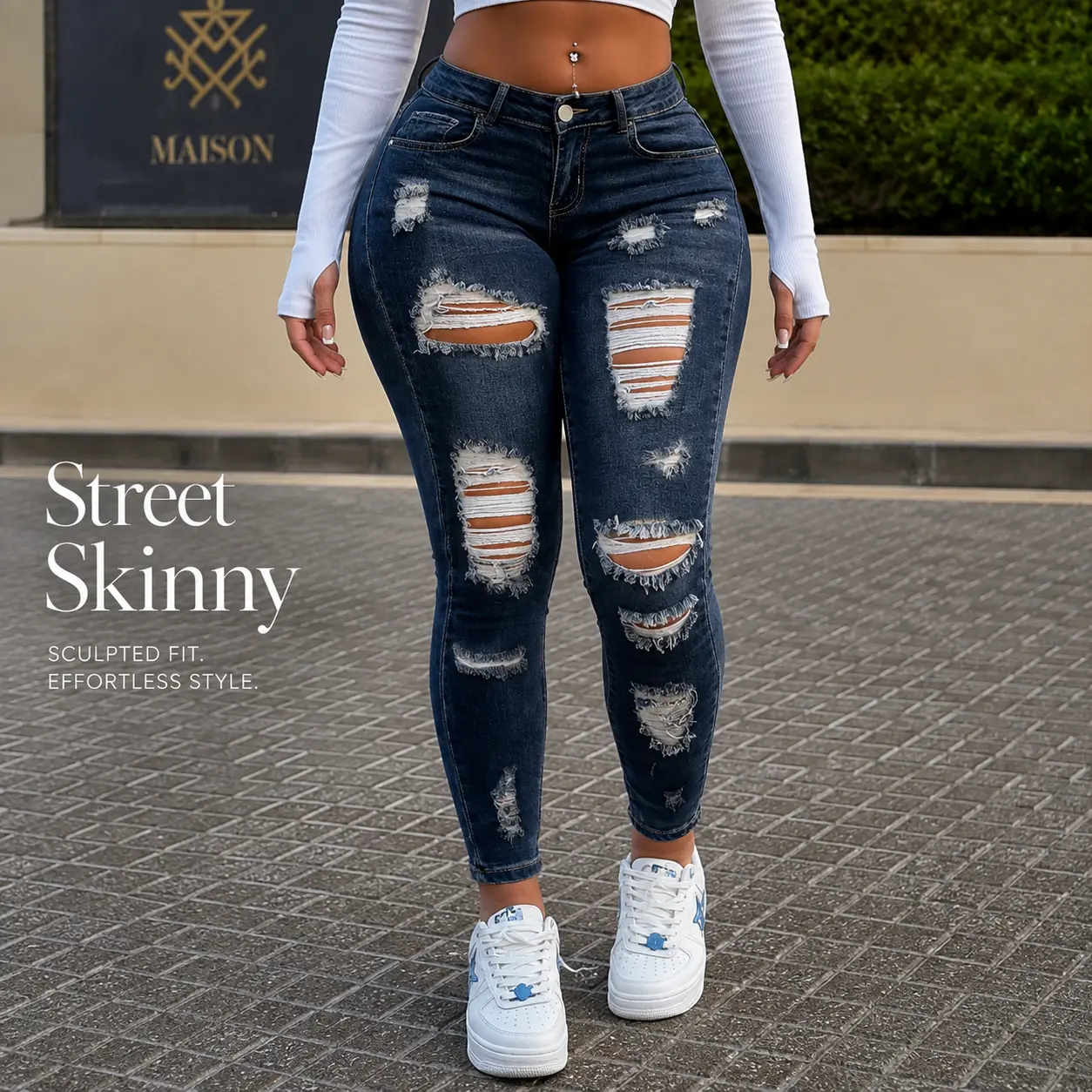 Women’s High Waisted Distressed Skinny Jeans, Dark Wash Ripped Denim Pants, Curve Hugging Slim Fit Jeans with Pockets, Y2K Streetwear Casual Back to School Travel Weekend Night Out Everyday Fashion Denim Trousers for Women