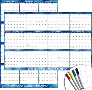 24" x 36" 2026 Wall Calendar Dry Erase - Large Starry Sky Calendar Wet & Dry Erasable Laminated 12 Month Annual Yearly Planner, Reversible, Horizontal/Vertical, with Major Holidays Julian Dates