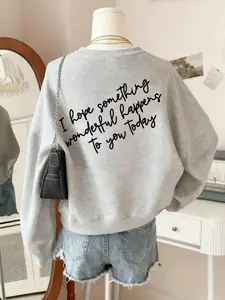 Women's Casual Loose-Fitting Letter Print Drop Shoulder Graphic Sweatshirt, Long Sleeve Round Neck Pullover for Fall & Winter, Daily Wear