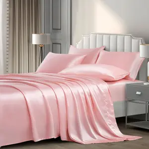 Satin Sheets  (6 ieces, Blush ink) - Luxury Silky Satin Bed Sheets  Bedding Set, Extra Soft Satin Sheet Set, 1 Satin Fitted Sheet + 1 Flat Sheet + 4 illow Cases
