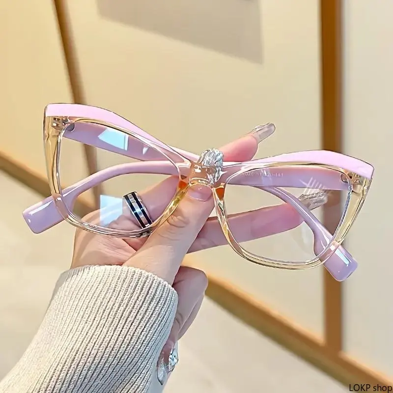 Y2K Cat Eye Transparent Glasses, Ultra Light Anti Blue Light Pc Frame, Pink And Clear Tone Design, Versatile Fashion Eyewear Suitable For Daily Outing, Street Look And Social Photo Styling For Women