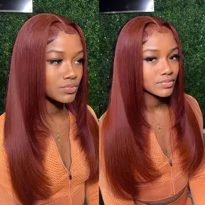 Hot Star 33# Reddish Brown Colored 18Inch 6x5 Glueless Ready To Go Straight Bob Wigs 210% Density Ginger Color 99J Burgundy Color and Natural Black Color Layered Cut Human Hair Wig