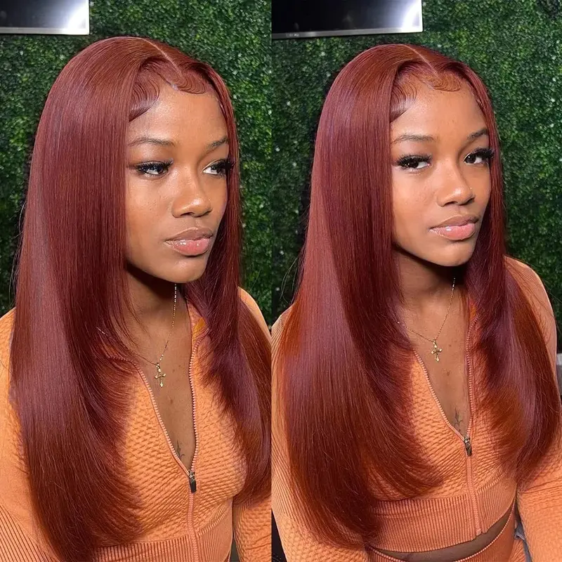 Hot Star 33# Reddish Brown Colored 18Inch 6x5 Glueless Ready To Go Straight Bob Wigs 210% Density Ginger Color 99J Burgundy Color and Natural Black Color Layered Cut Human Hair Wig