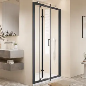 ARCH Framed Bi-Fold Pivot Shower Door 30"x72" Space-Saving Folding Shower Enclosure, 1/4" Clear Tempered Glass, Matte Black Aluminum Frame, Stainless Steel Handle, Reversible Installation, Leak-Proof Magnetic Seal, Bathroom, Matt Black Color Options