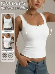 🔥 Seamless Lightweight Lace Bow Wireless Sleeveless Tank Top With Integrated Padding, Skin-Friendly Soft All-Day Comfort, High-Elastic Waist Tummy Smoothing, Racerback Design For Flattering Back, Fit For Home, Commute, Yoga And Workout