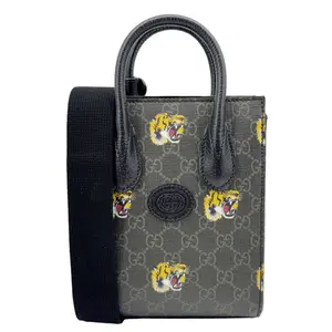 Pre-owned GUCCI Supreme Tiger Printed Canvas Shoulder Bags Interlocking GG Mini Tote Bag Gray 696010