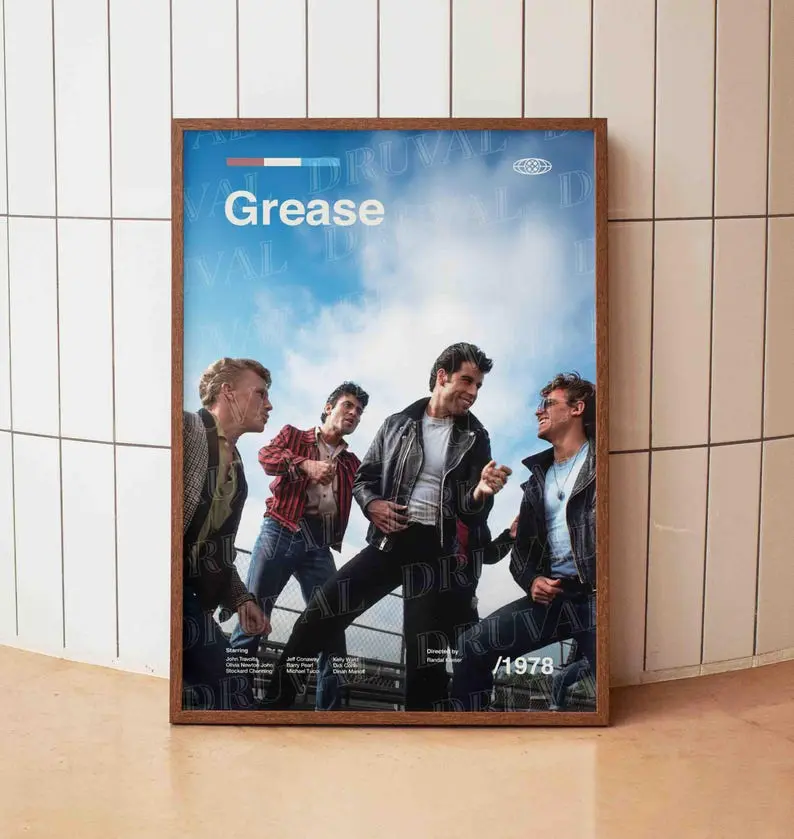 Grease Movie Poster, 1970s Musical Film Print, John Travolta Olivia Newton John, Retro Cinema Wall Art, Classic Hollywood Poster