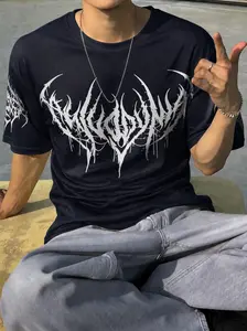 Men’s casual crewneck short-sleeve athletic T-shirt with skull tattoo print, made from lightweight knit mesh with moisture-wicking properties and a slim fit—ideal for gym training; men’s top, summer style