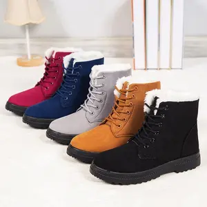 Suede Flat Platform Sneaker Shoes Plus Velvet Winter Women's Lace Up Blue Cotton Snow Boots