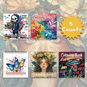 Coloring Book, 5 Counts/set Flower & Skull Pattern Coloring Book, DIY Painting Supplies for Adults & Teens, without Paint