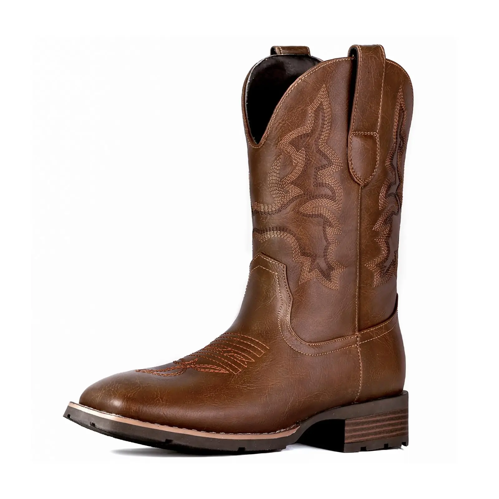 【Plus Size】Men's Western Cowboy Boots - Embroidered Square Toe Short Boots, Slip-Resistant and Durable for Spring & Fall Walking Shoes Footwear Comfor