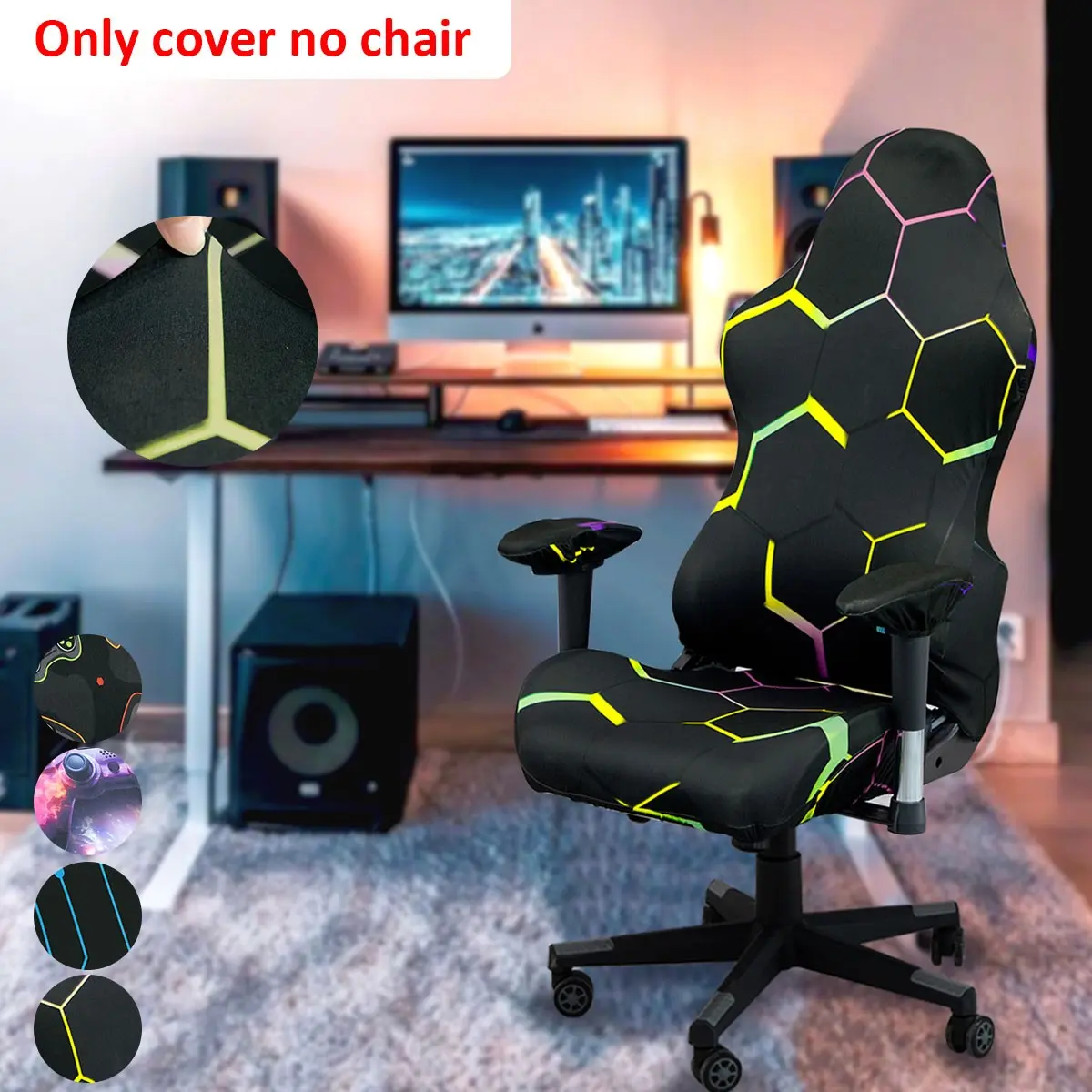 4-Piece Gaming Chair Cover Set, Cool Digital Print, Elastic Easy-To-Clean, Suitable for Video Game Chairs, Computer and Lounge Chairs, Perfect Gift for Gamers, Elastic Fit