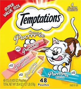 Creamy Puree Variety Pack of Lickable Cat Treats, 0.42 oz Tubes, 48 Count, Grain Free Cat Snacks, Wet Cat Treats, High Moisture, Irresistible Flavor, Perfect for Bonding, Training, Picky Eaters, Indoor Cats, USA Trending Cat Treats