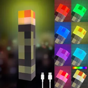 8-Color Auto-Flowing Light-up Wall Pixel Torch Lamp, Rechargeable Night Light, Hand Held & Wall Mountable Table Light, Costume Cosplay Nightstand Lamp for Room Decor for Children(Brown), Halloween Decoration, #TikTokShopBacktoSchool