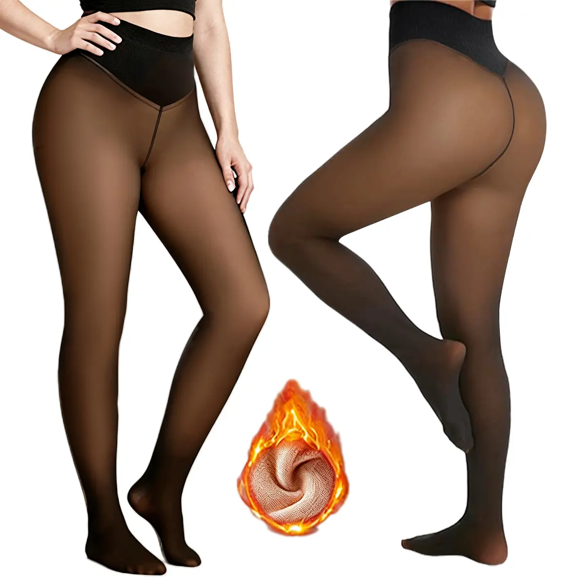 COCCO Women's One-Seam Fleece Lined Fake Sheer Thermal Tights, Winter Thick Warm High Stretch Fake Translucent Closed Foot Pantyhose, Tummy Control Butt Lift, Minimalist & Cozy, Nude Illusion Look, Ideal for Skirts & Dresses, Perfect for Christmas Outfits