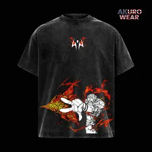 Ryomen Sukuna Vintage Washed Oversized T-Shirt – Jujutsu Kaisen Excution Anime Graphic Tee, Cursed Flame Manga Art Shirt, Washed Cotton Streetwear, Unisex Casual Top for JJK Fans