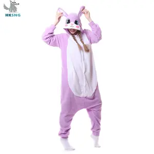 HKSNG Adult Animal Cute Purple Pink Bunny Rabbit Onesies Pajamas Cartoon Halloween Costumes Jumpsuits Christmas Gift Kigurumi