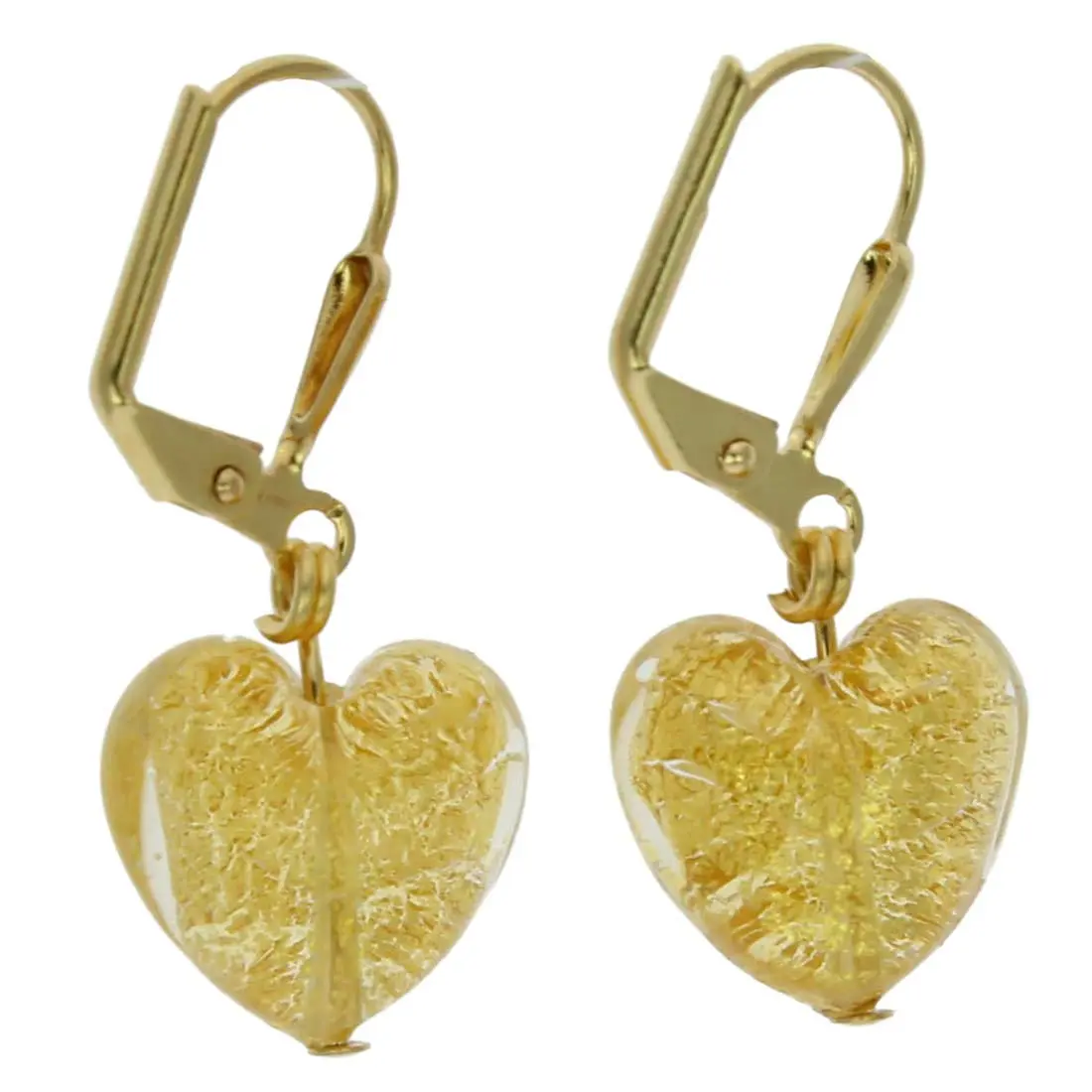 Glass Of Venice Murano Glass Ca D'Oro Heart Earrings - Yellow Gold, Gold Colored Earrings, Italian Style Earrings