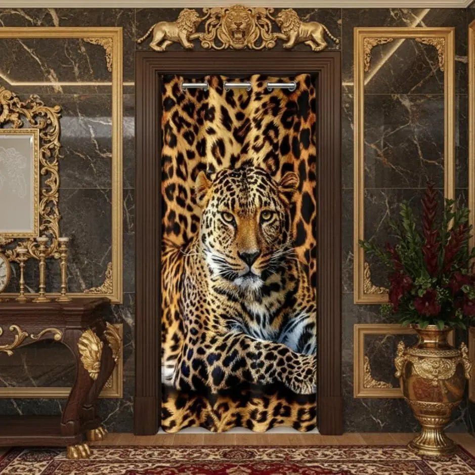 Leopard Cheetah Print Blackout Curtain,,Tropical Animal Skin Closet Door Curtain