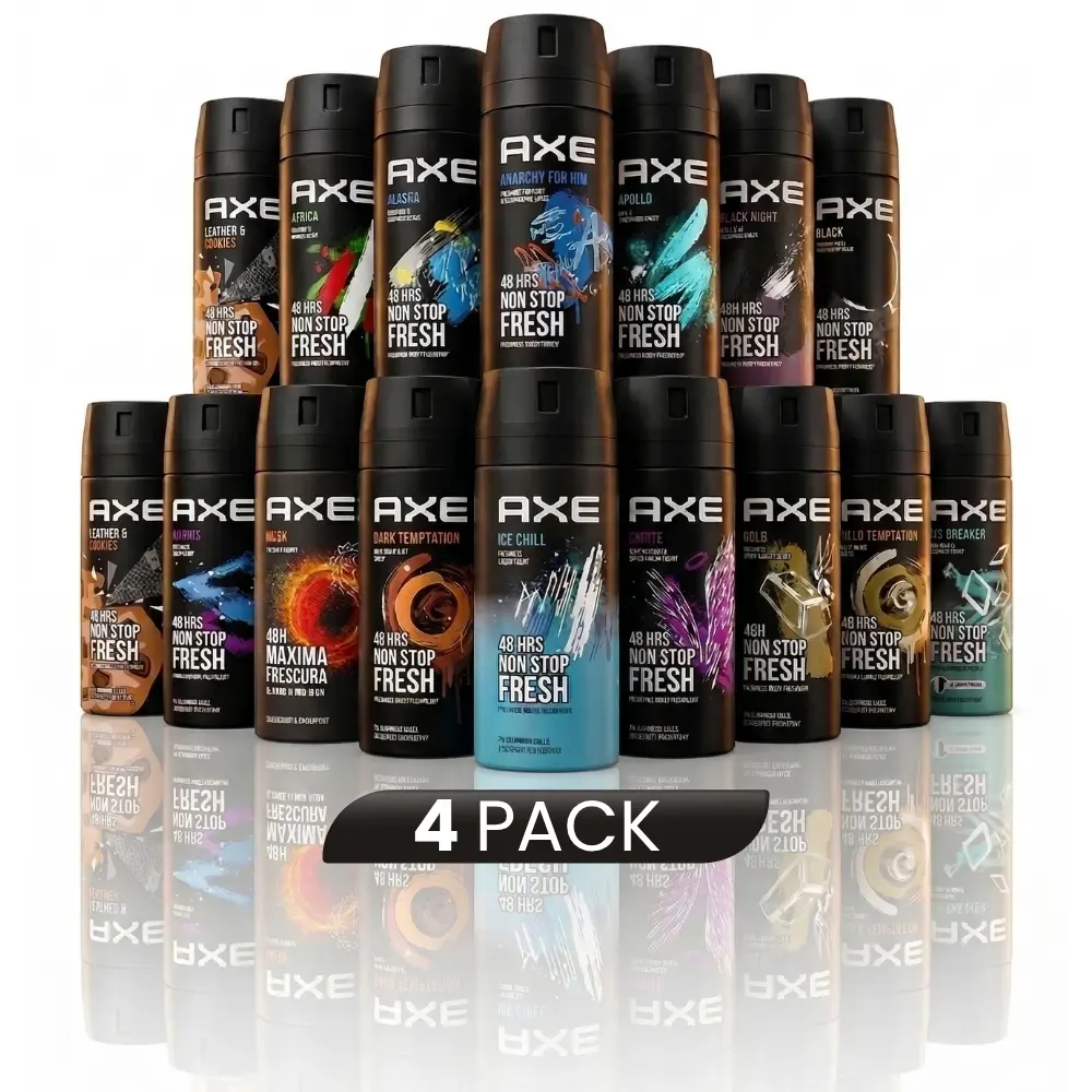 AXE Male Deodorant Spray Multi Pack (4-Count, 150ml/5oz) - Phoenix, Alaska, Anarchy, Black, Excite Variety Mix, Up to 48H Freshness, Long-Lasting Body Care Deodorants