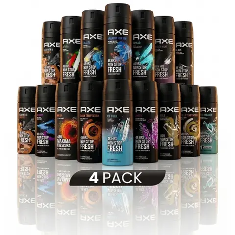 AXE Adult Spray Deodorants Multi Pack (4-Count, 150ml/5oz) - Phoenix, Alaska, Anarchy, Black, Excite, Dark Temptation, Pear Cedar Fresh Scents, Up to 48H Freshness, Long-Lasting Body Care Routine Essential