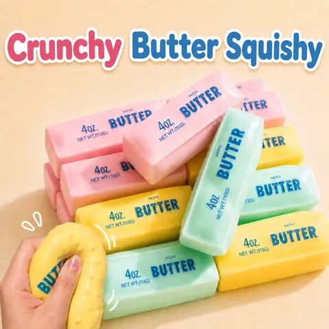 1pc-Crunchy Butter Squishy ASMR Sensory Toy – Satisfying Crunchy Texture Squeeze Fidget Toy with Premium Gift Box, Perfect Holiday Gift for Kids & Teens