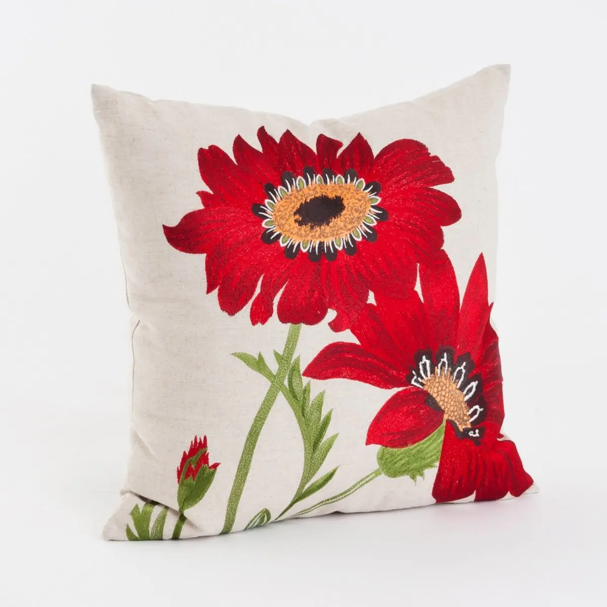 SARO 18 in. Jacquard Square Embroidered Floral Throw Pillow - Red
