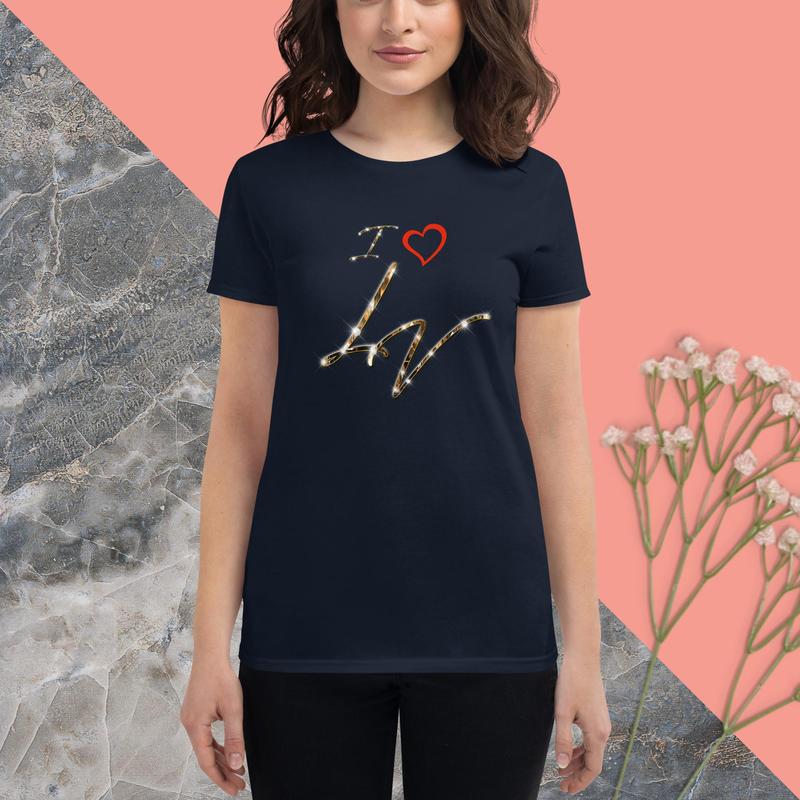 I love LV Las Vegas Women's short sleeve t-shirt Gold And Diamonds Letters