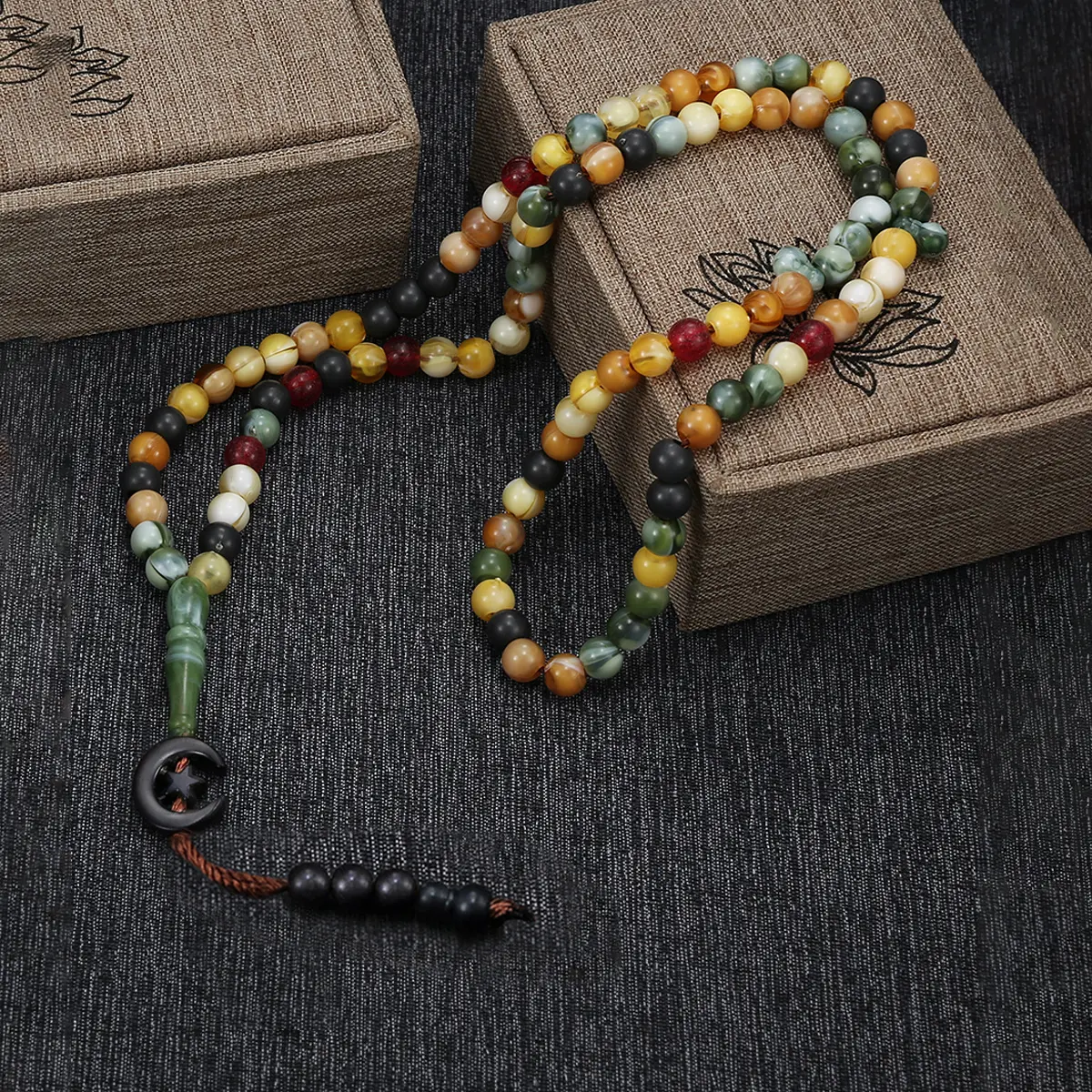 Hand-Knotted Prayer Bracelet with 99 Multicolor Acrylic Beads, Stackable Islamic Tasbih Fashion Accessory for Ramadan