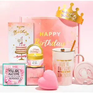 Birthday Gifts for Women,Birthday Mug Gifts Set for  Friend ,Happy Birthday  Box for Her 18 30 40, Gifts Basket Ideas for Sister,Coworker,Mom,Girlfriend Bestie (Pink)