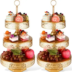 2 Pcs Cupcake 3 Tiered Dessert Stand Round Cupcake Cake Holder Stand Tiered Serving Tray for Wedding Baby Shower Birthday Tea Table Decor(Gold)