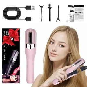 Automatic Electric Hair Clipper with Integrated Split End Trimmer, Type-C Rechargeable Multifunctional Barber Kit in Baby Pink